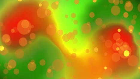yellow bokeh light spots over glowing green and red organic shapes
