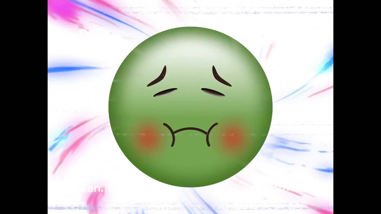 ⁇  배경의 디지털 파도에 맞춰 아픈 얼굴 이모티콘의 디지털 애니메이션