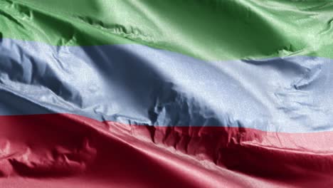 bandera textil de dagestan ondeando en el bucle del viento. bandera de dagestan balanceándose en la brisa. tejido textil de tela. fondo de relleno completo. bucle de 10 segundos.