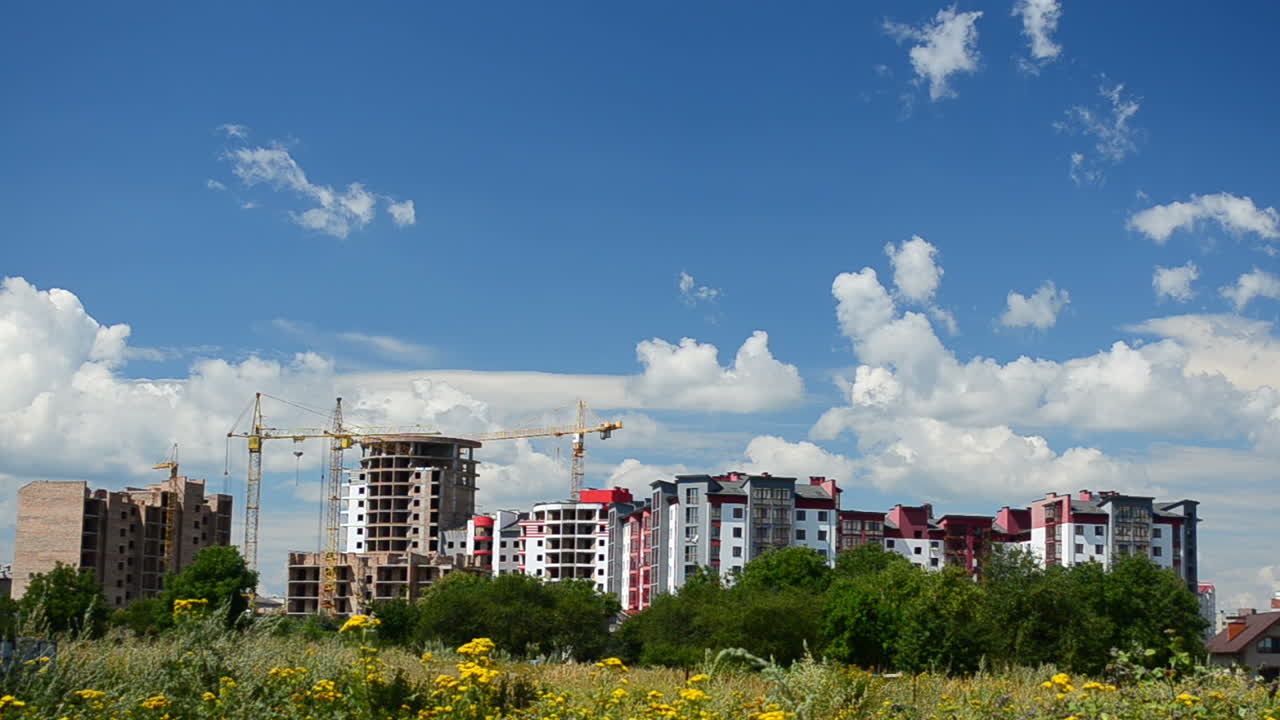 Construction of houses, shooting in the summer. Shooting in the summer