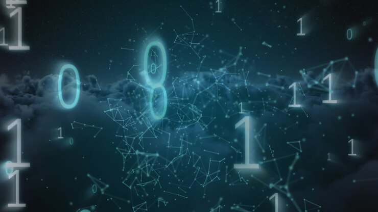 Digital composite the blockchain technology and binary code