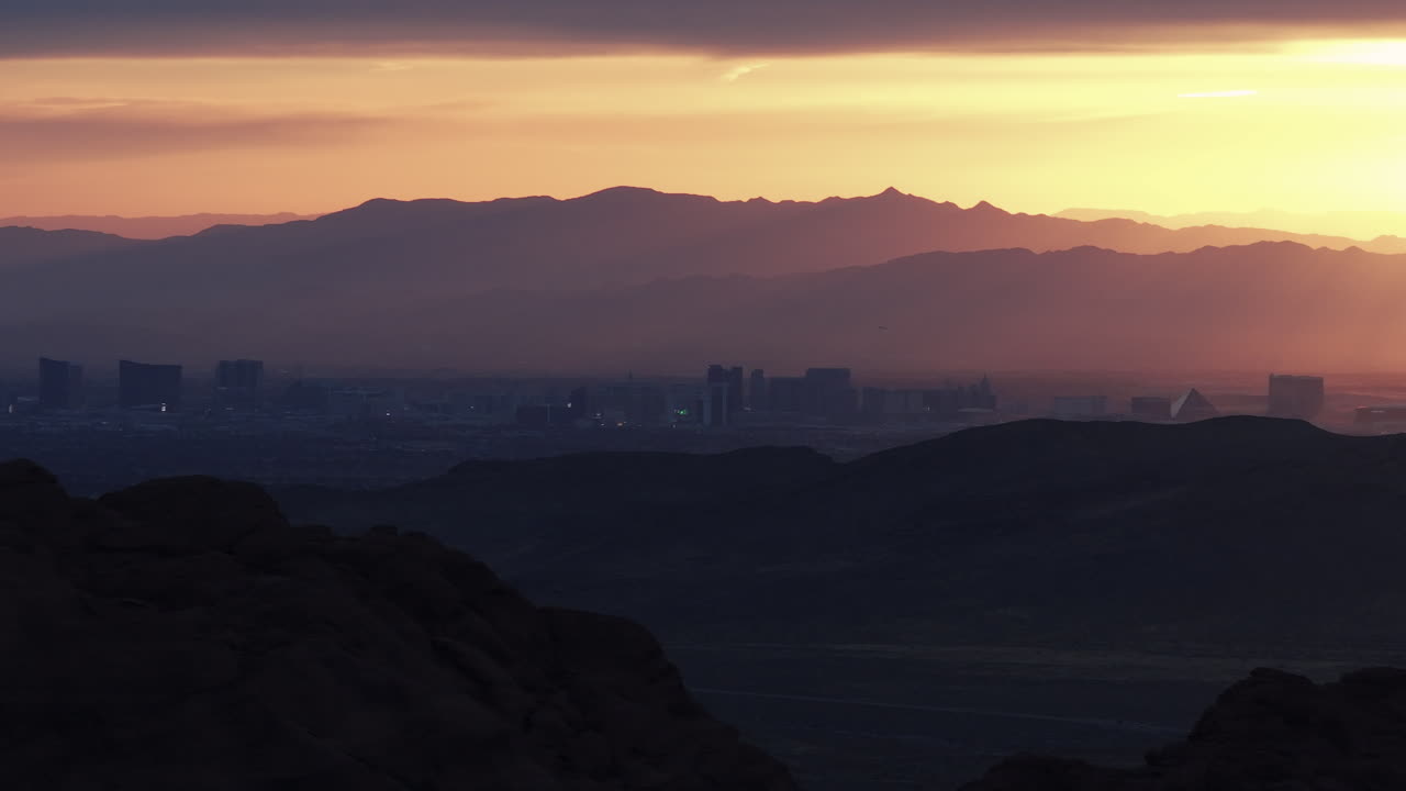 Sunset over Las Vegas Cityscape from Red Rock