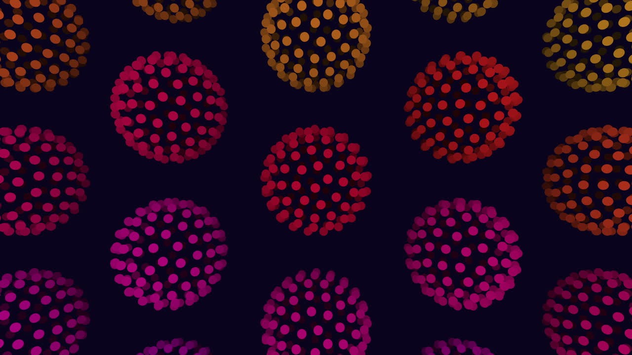 Digital neon sphere pattern with rainbow color on dark space