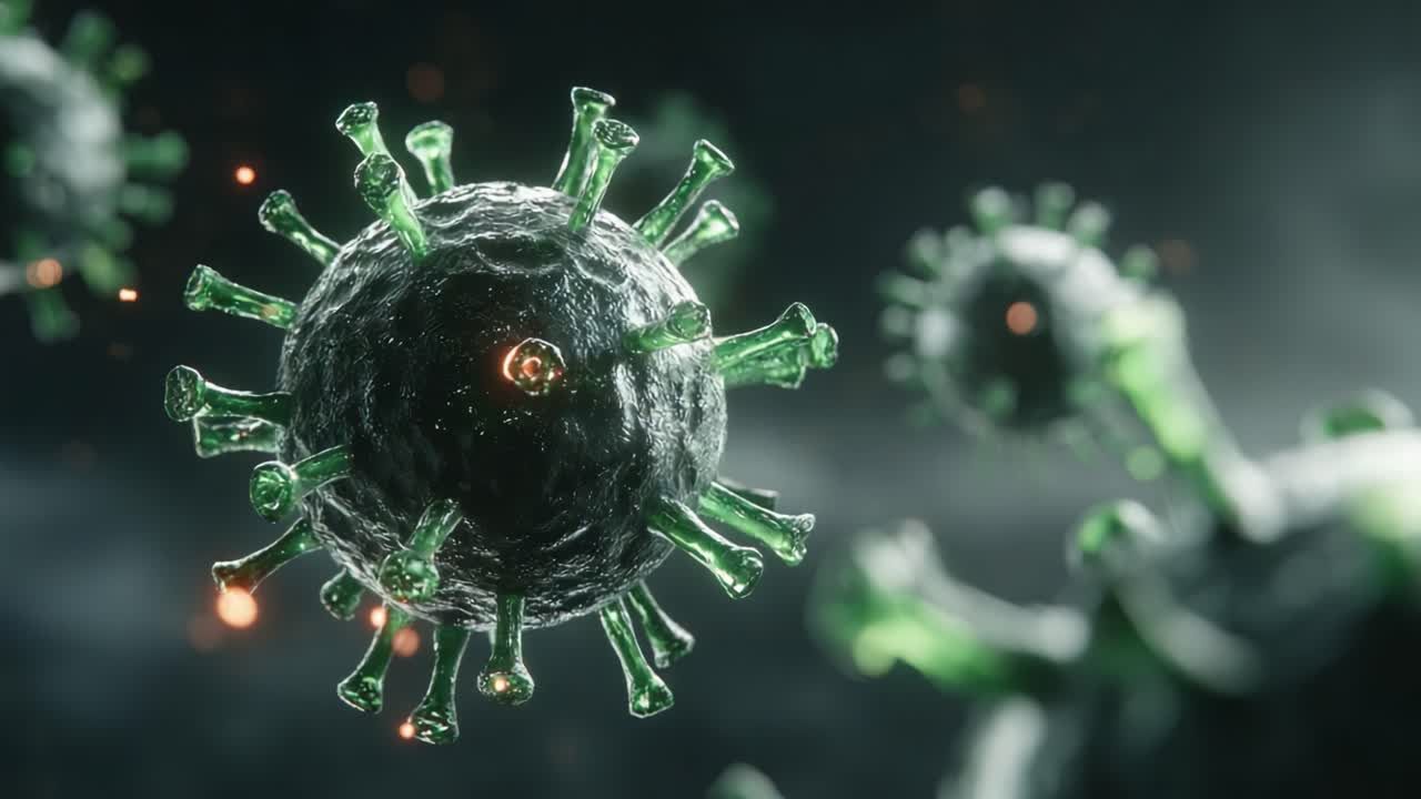 A Detailed Examination of Viral Structures: Stunning Close-Up Frames Showcasing the Intricate Design of a Virus with Unique Spikes and Surface Features