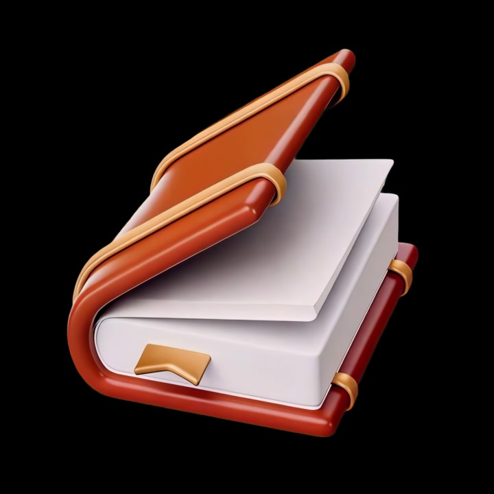 3D Animated Open Book with Bookmark on Black Background
