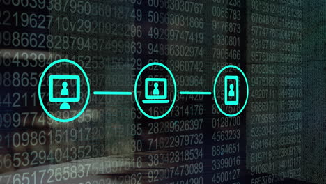 animación de la red con iconos digitales y procesamiento de datos