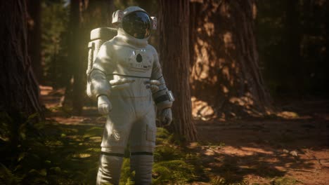 astronauta solitario en el bosque oscuro