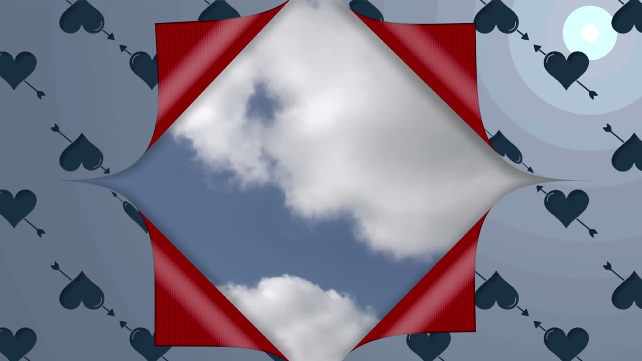 el papel tapiz del corazón se abre para revelar el cielo azul