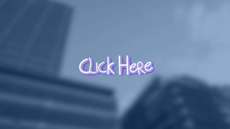 animación de clic aquí texto sobre el paisaje urbano