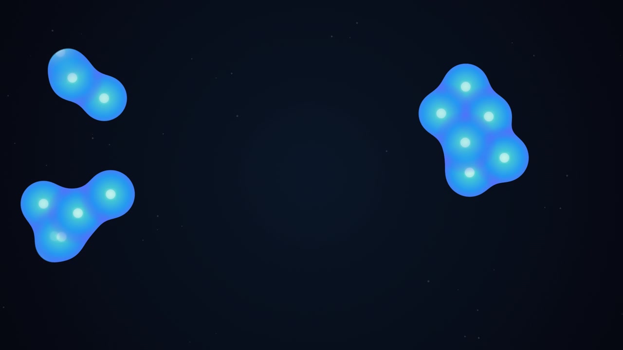 Abstract Animation of Glowing Blue Particles Merging and Separating