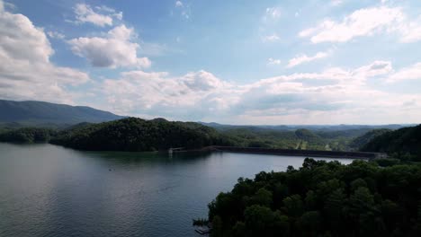 aerial push into south holston lake and dam, a tennessee valley authority lake in east tennessee near bristol virginia