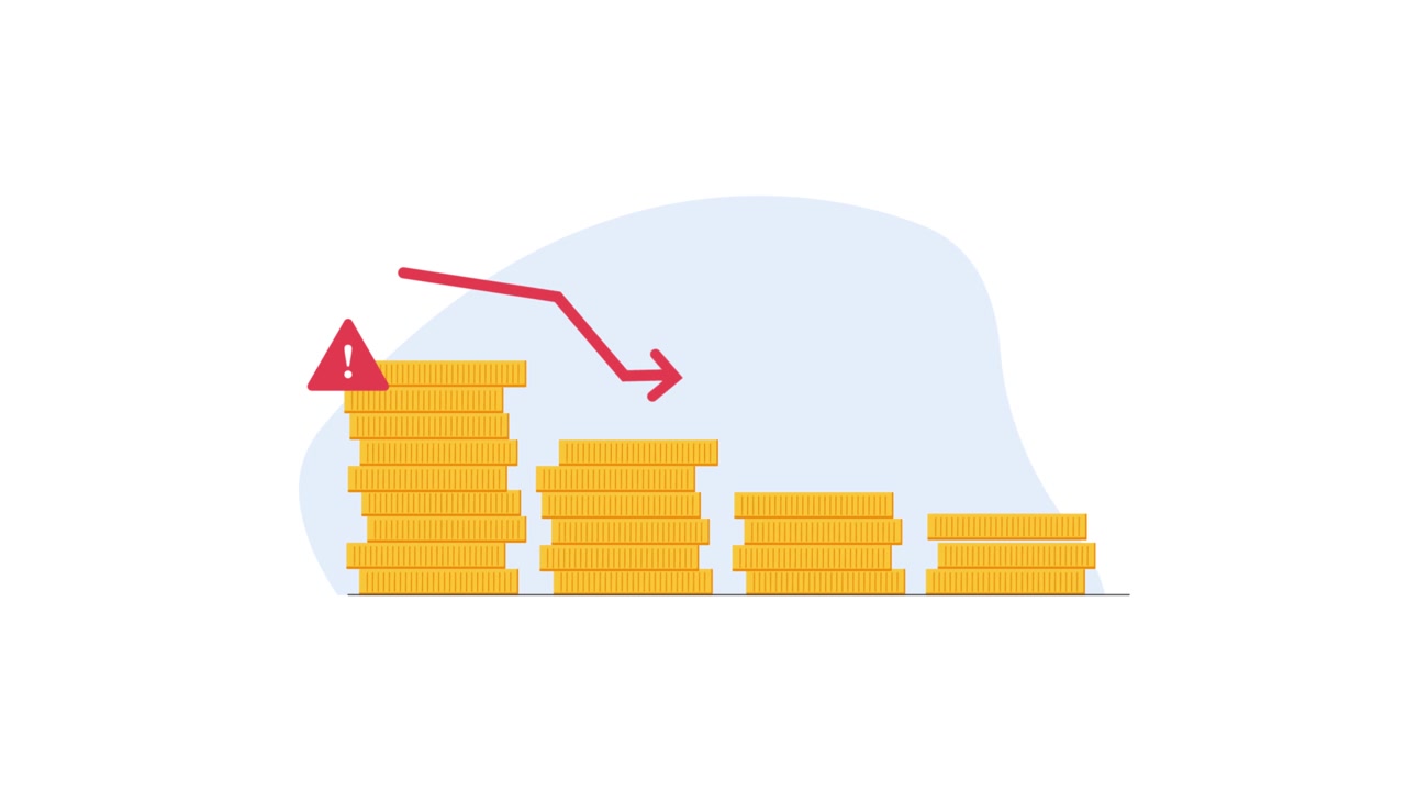 Grafico Animato che Mostra il Declino Finanziario con Pile di Monete d'Oro