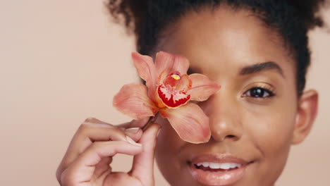 flower, beauty and skincare with a model black