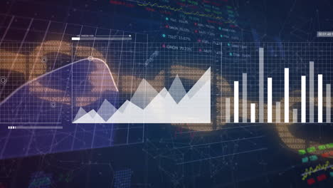 animation of digital data processing and chain over dark background