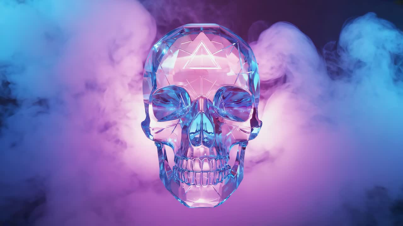 Teschio di cristallo con fumo neon