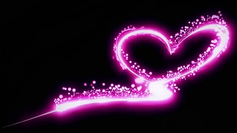 a dynamic, glowing pink light trail curves against a dark background, captured from a low-angle