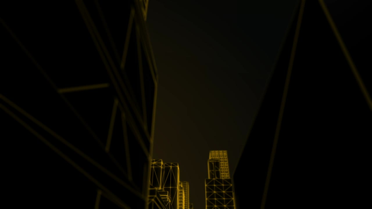 Looping Orange Wireframe City – drive through