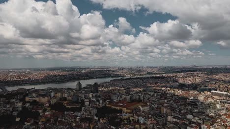 peaceful scenic white clouds time lapse over istanbul urban landscape, sunny summertime