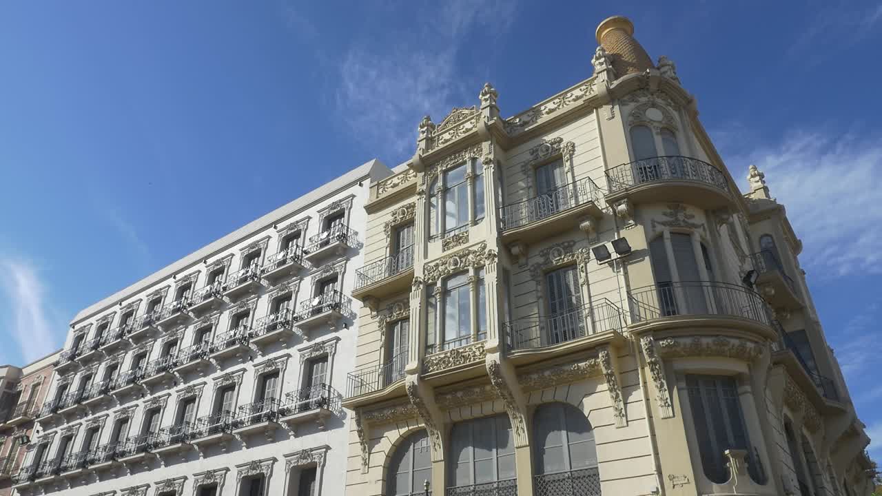 Detailed and decorated facade of a modernist-style building in the city of Melilla,