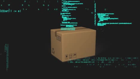 Animation-of-financial-data-processing-over-cardboard-box