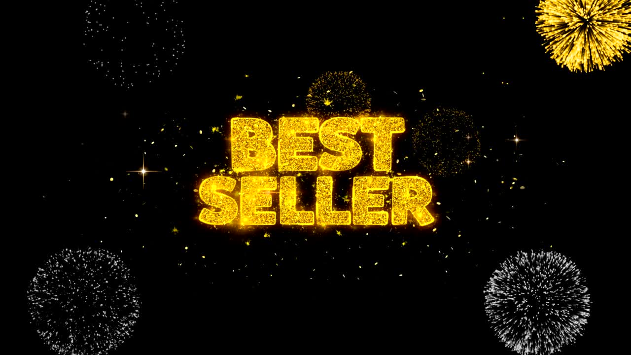 mejor vendedor de texto dorado partículas parpadeantes con exhibición de fuegos artificiales dorados