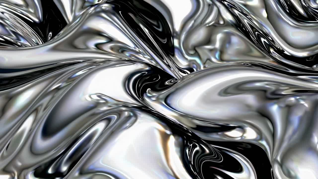 Abstract video with a swirling metallic liquid texture