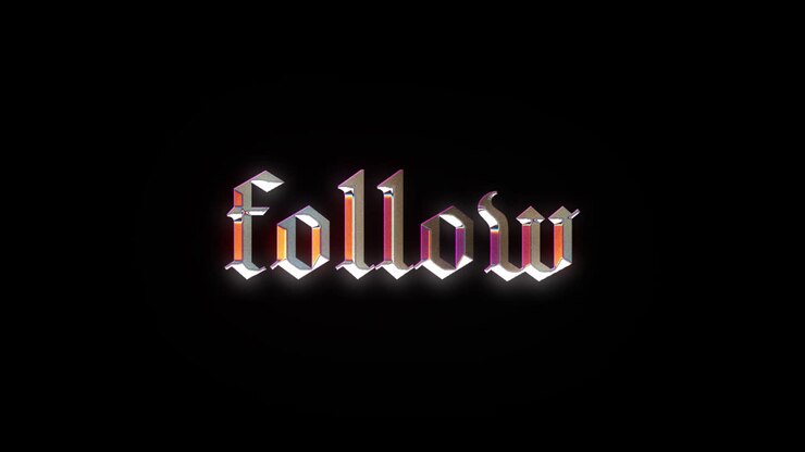 Animated Holographic 'Follow' Text on Black Background