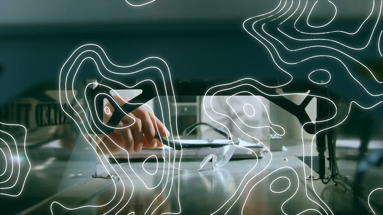 animación de líneas blancas sobre un científico masculino con gafas