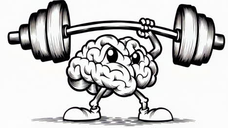 cartoon brain lifting weights - mental strength concept