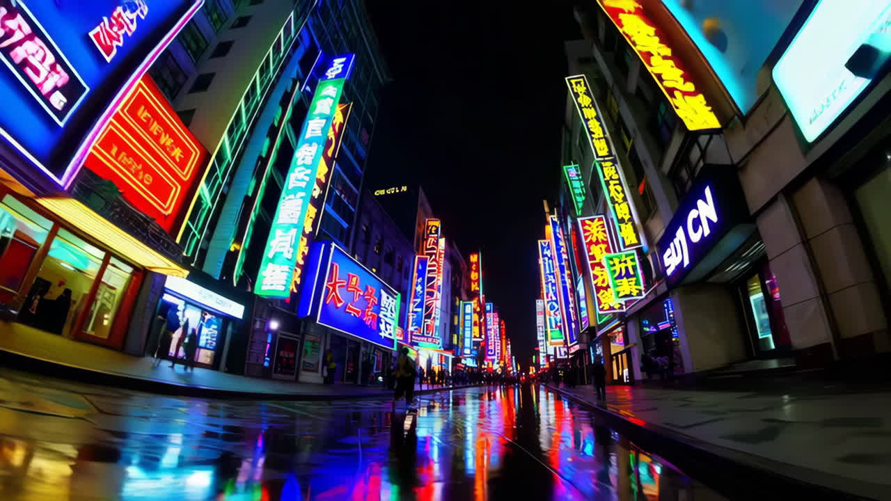 Vibrant Night Street Scene in China