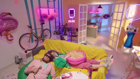cool party room with people relaxing
