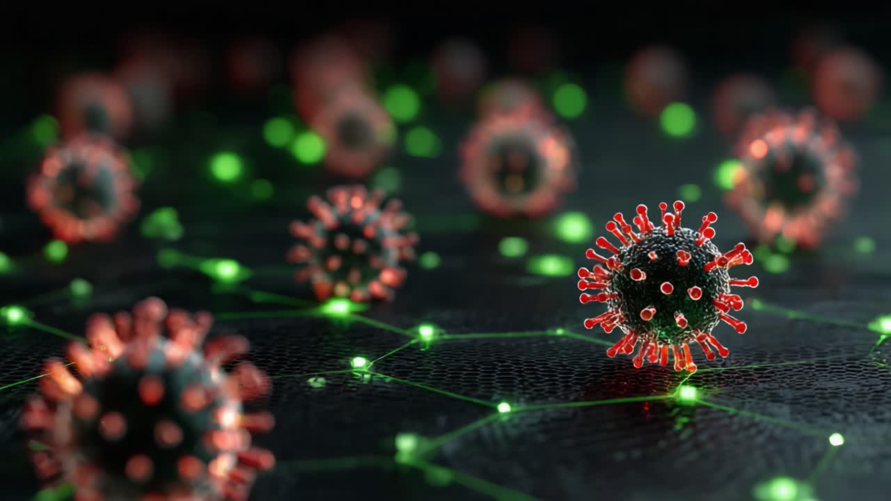 Intricate Visualization of Viruses on an Abstract Network: A Close-Up Perspective Highlighting the Structure and Interaction of Pathogenic Particles in a Digital Environment