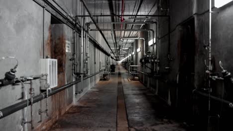 old damp factory building hallway