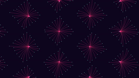Squares pattern with neon glitters and lines on black gradient