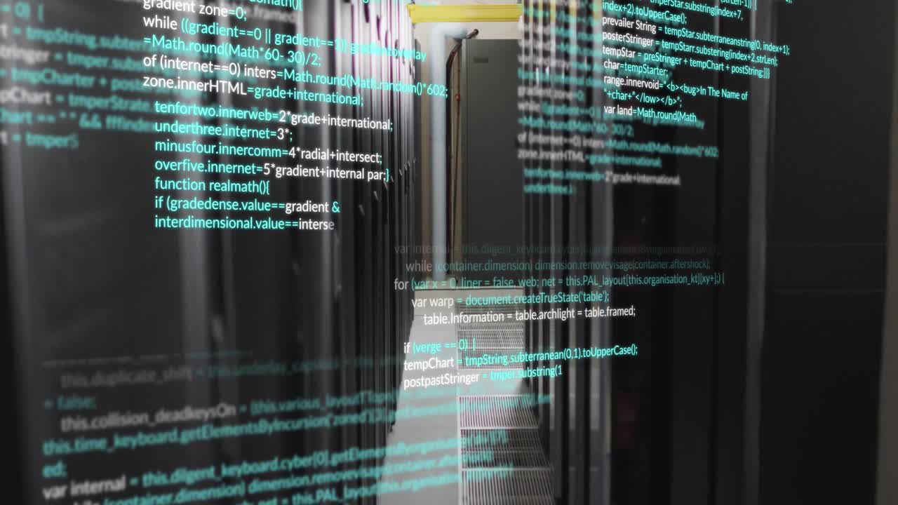 animação do processamento de dados contra a sala de servidores de computador