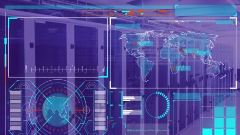 animación de la interfaz con el procesamiento de datos contra la sala de servidores de computadoras