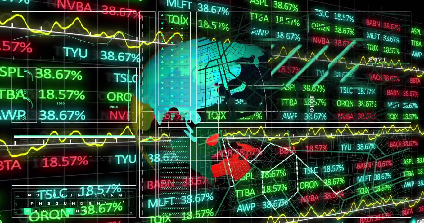 Animated Globe with Financial Data and Stock Market Graphs