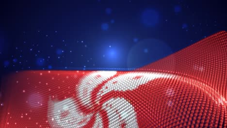 hong kong waving flag on blue background with bright flares, motion loop