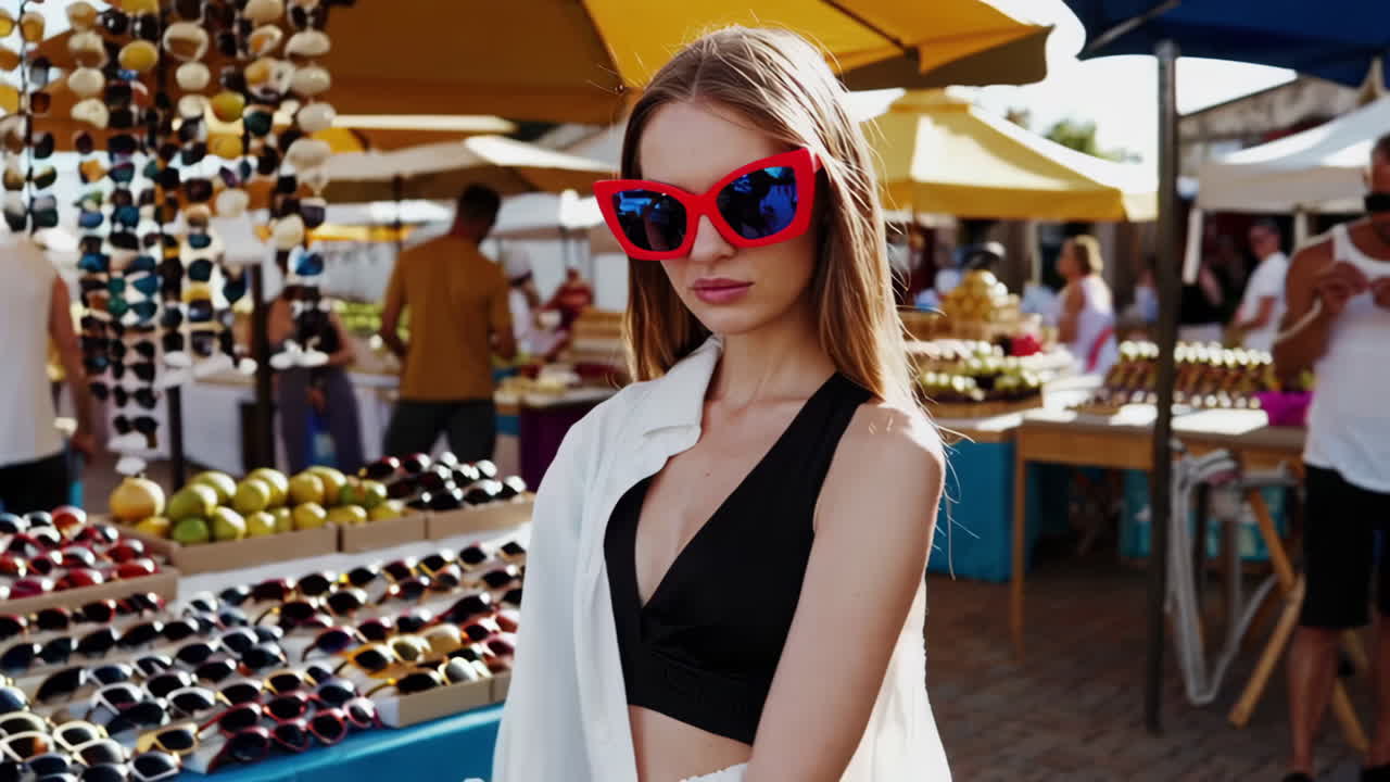 Woman in Sunglasses at a Market