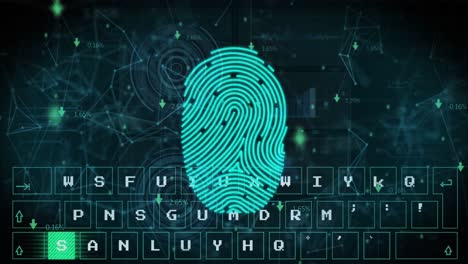 Animación-Del-Icono-Del-Candado-De-Seguridad,-Escáner-De-Huellas-Dactilares,-Teclado-Virtual-Y-Red-De-Conexiones