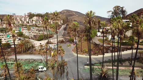 Aerial-over-charred-burned-apartment-building-in-Ventura-California-following-the-Thomas-wildfire-in-2017-4