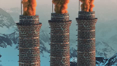 chimeneas industriales en montañas nevadas
