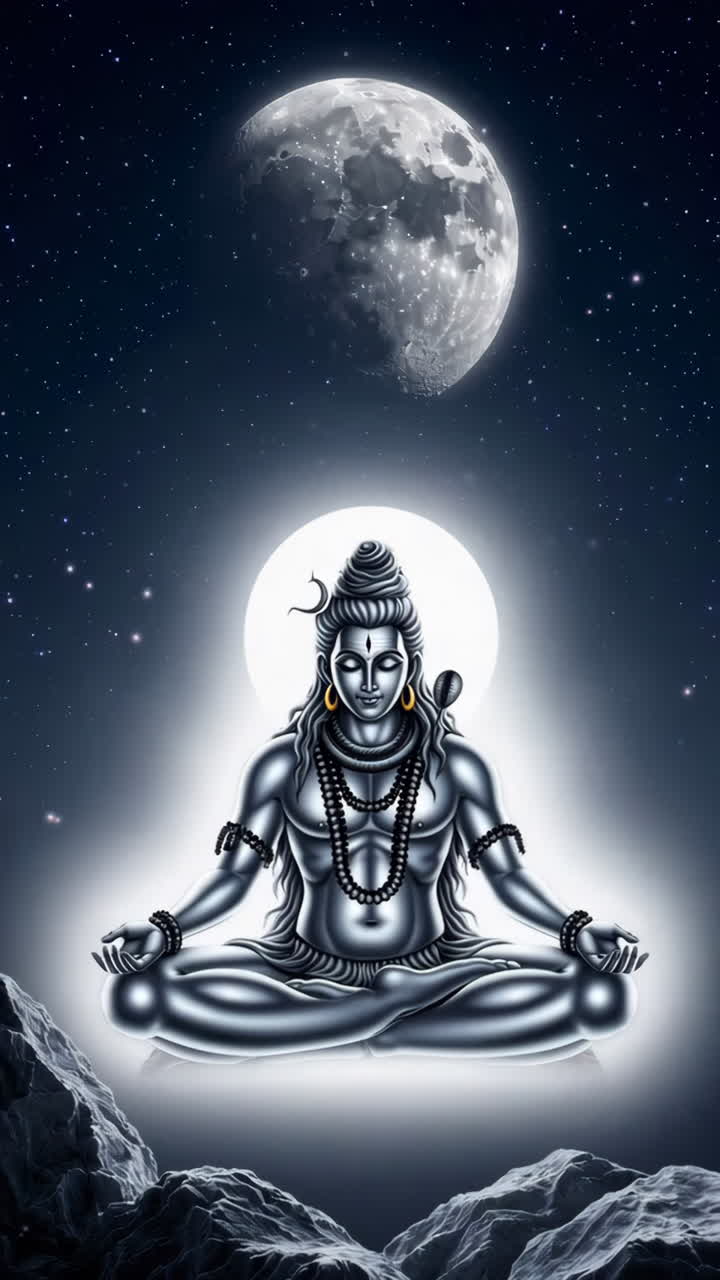 Lord Shiva in Meditation Under the Moonlight