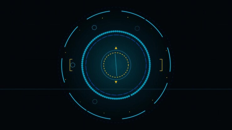 Futuristic Digital HUD Interface with Rotating Circular Elements