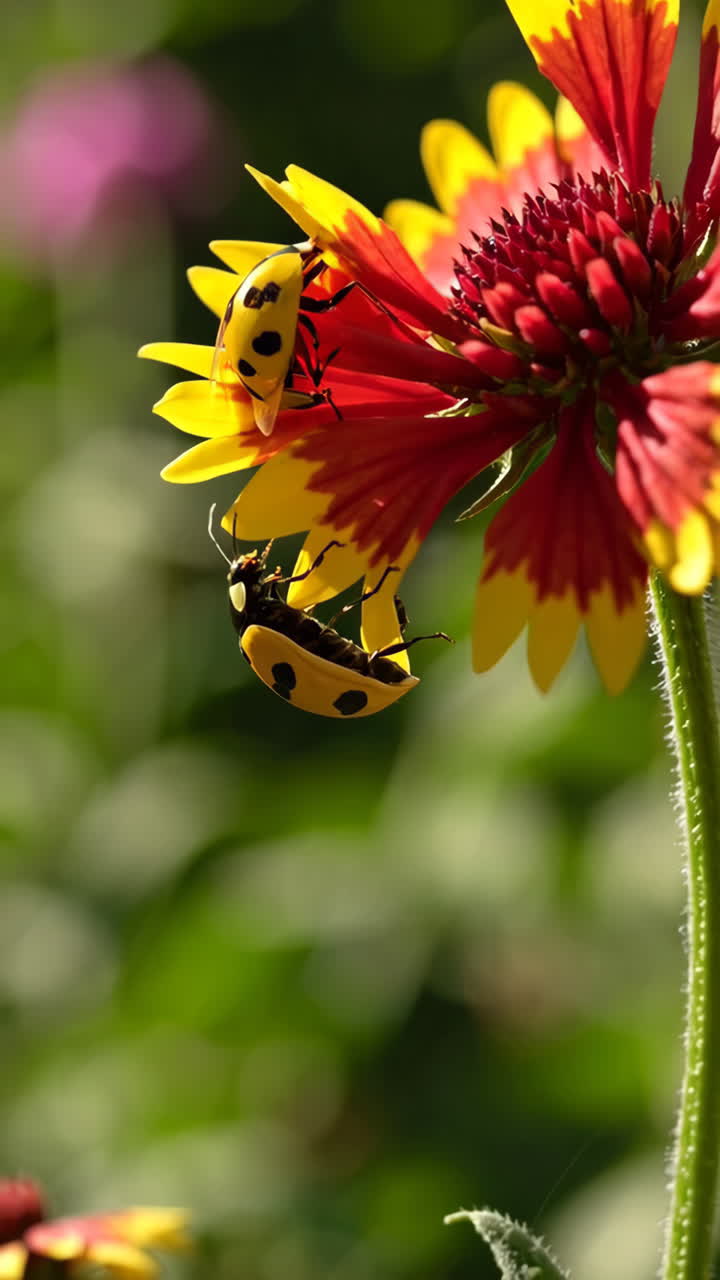 Ladybugs on a Red and Yellow Flower