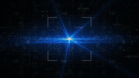 escáner cuadrado y procesamiento de datos contra el brillo de la luz de la estrella azul