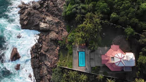 aerial view of hiriketiya beachfront house with pool in sri lanka