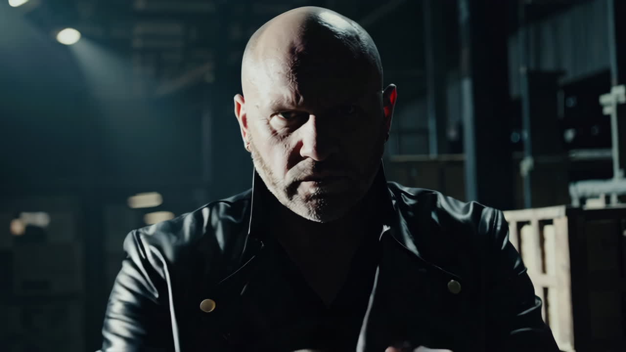 Intense Man in a Warehouse