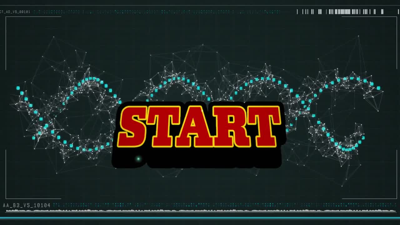 Animation of start text over spinning green dna strand