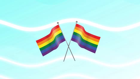 animation of rainbow flags over blue background